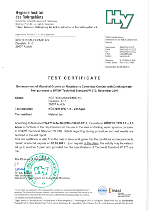 Drinking water certification for TPO membranes